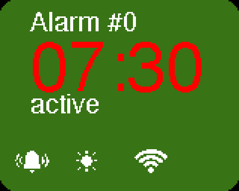 The alarm screen showing an alarm time and its days