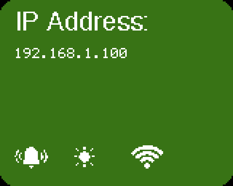 The screen showing the clock's IP address